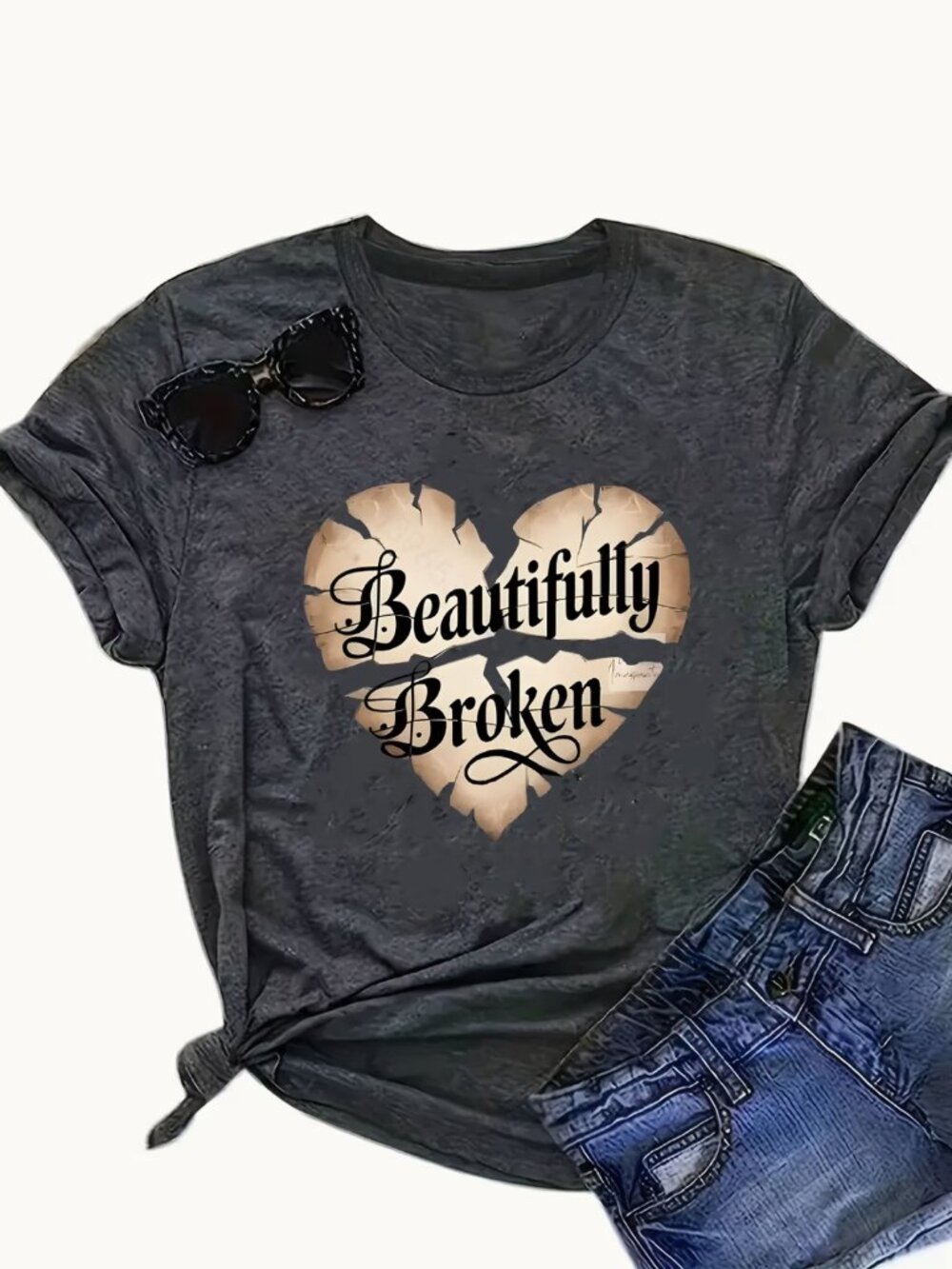 Women's Short Sleeve Round Neck T-Shirt - Beautifully Broken Geometric Print